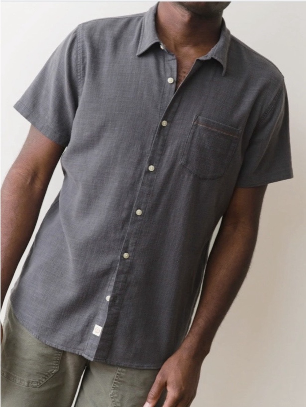 Marine Layer Men's Short Sleeve Button-Down Shirt in Charcoal Gray